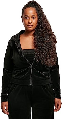 Urban Classics Damen Kapuzenpullover Ladies Short Velvet Zip Hoody Black 3XL