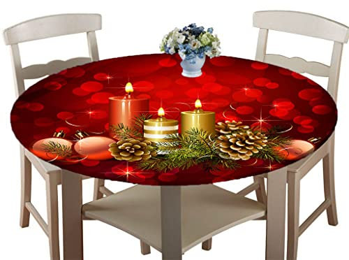 Treer Weihnachtstischdecke Runde Tischdecke Abwaschbar, 100% Polyester Outdoor Tischdecken Antifouling Wasserdicht Lotuseffekt Tischdecke Weihnachten Home Küche Party (Kerzenlicht,120cm)