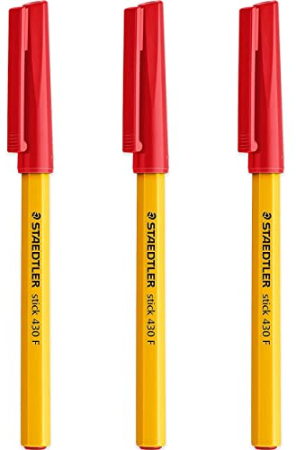 STAEDTLER Fine 0.3mm 430 Stick Ballpoint Pens Writing Pen Smooth - Red Ink - Pack Of 3