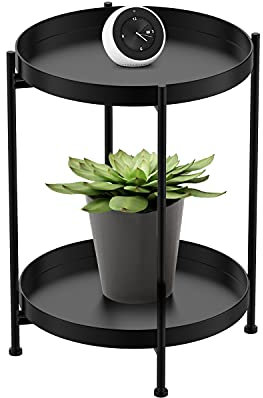 Beistelltische, Side Table, Kleiner Beistelltisch Rund Metall, 40 x 40 cm Small Coffee Table, Couchtisch fürs Wohnzimmer Sofa Living Room Balkon Outdoor schwarz