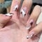 24PCS Short False Nails with Glue Stickers,Coffin Full Cover Acrylic Press on Nails no Glue,Cream Coffee French Fake Nails for Women and Girls Nail Art.