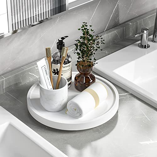 VeyFey Turntable Vanity Tray 10 Inch for Perfume Candle, Bamboo Kitchen Sink Countertop Organizer for Keep Glass, Sponge and Soap Bathroom Countertop Organizer White