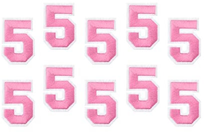 sourcing map 10Pcs Number Patches Embroidered Decorative Repair Patches Iron on Patches Sew On Embroidered Applique Patches 5 Pink 2 Height for Clothes, Shoes, Hats, Backpacks, DIY