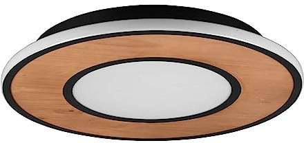 Trio Leuchten LED Deckenleuchte Deacon 626610232, Metall Schwarz matt, Holz, inkl. 37 Watt LED, Switch Dimmer