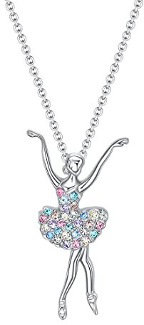 Tanzende Ballerina Anhänger Halskette 925 Sterling Silber,Halskette mit Anhänger in Silber,Ballerina Tänzerin tanzen Ballett Anhänger Halskette Charme Überraschung Schmuck Geschenk zum Mädchen-Stil B