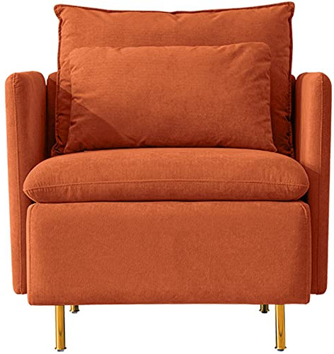 CHUNTIANMEI Loungesessel Einzelsofa Lesesessel Armlehnensessel Clubsessel Sessel mit Metallbeinen Wohnzimmer Leinen Sofa Polstersessel Retro Sessel für Schlafzimmer,Orange