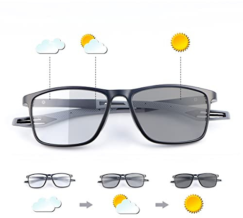 MIRYEA Photochrome Progressive Multifocal Lese-Sonnenbrille mit Federbügeln Blaulichtblockierende Computerbrille UV400 Schutz Multifokal-Übergang Sonnenleser Antireflex Schattierungen Brillen