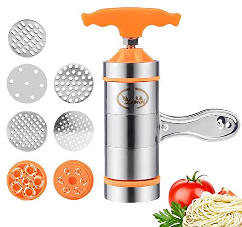 Inoxydable Presse Pâtes 7 Moule, Portable Machine à Pâtes Fraîches, Machine à Pâtes Avec 7 Moule, Pour Fettuccine Fraîches, Lasagnes, Rouleaux Pâte, Machine Découper Les Nouilles Avec 7 Moules.