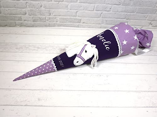 Schultüte Pferd Stoff lila flieder Zuckertüte Pferdekopf Mädchen 70cm oder 85cm
