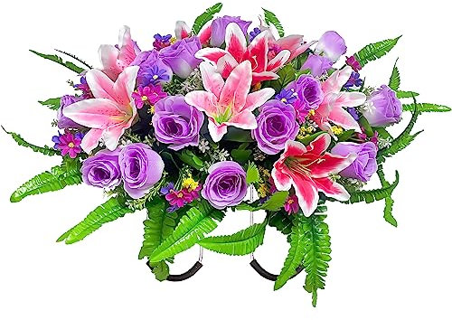 FLOWERIA Fiori cimiteri per tomba funeraria decorazioni floreali lapide fiore sella artificiale gigli rosa e rose viola