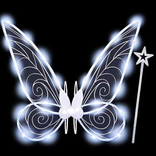 Goenb Feenflügel Led, Feenflügel Erwachsene Fee Kostüm Damen Feen Flügel Fee Winx Club Kostüm Feenflügel Leuchtende für Kinder Mädchen für Halloween Karneval Fasching Weihnachten Rollenspiele