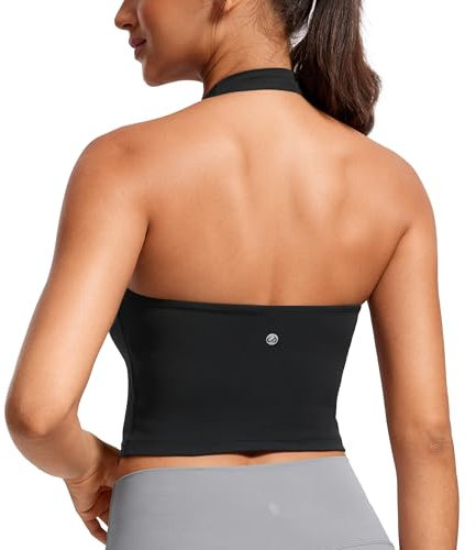 CRZ YOGA Butterluxe Damen Neckholder Sport BH Gepolstert Ohne Bügel Sports Bra Rückenfrei Yoga Gym Fitness Crop Top Schwarz 42