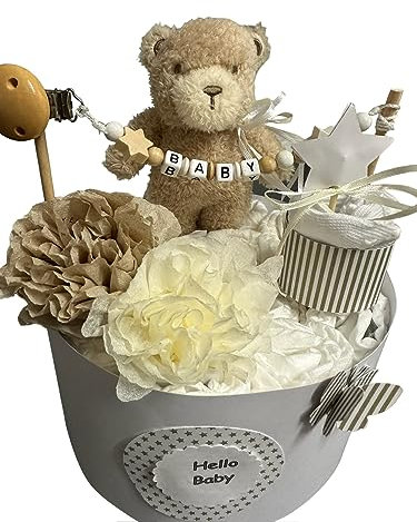 Windeltorte mit Name - Kuschtiere mini - Geschenk, Babyparty, Geburt, Taufe, Babygeschenk Sinchns Bastelzauber (Natur Braun)