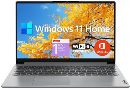 Lenovo IdeaPad 1 Ordinateur portable étudiant, écran FHD de 15,6, processeur Intel Dual Core, 12 Go de RAM, 512 Go SSD + 128 Go eMMC, 1 an Office 365, Wi-Fi 6, Webcam, Bluetooth, lecteur de carte SD,