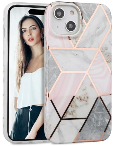 IMIKOKO iPhone 15 Case, Geometric Marble Pattern Anti-Scratch Shockproof Bumper TPU Matte Cover 6.1 for Women