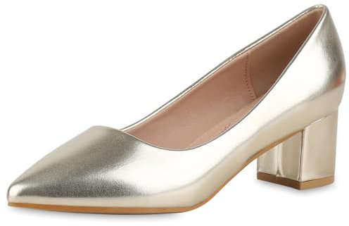 VAN HILL Damen Klassische Pumps Blockabsatz Basic Klassisch Schuhe 213540 Gold 37