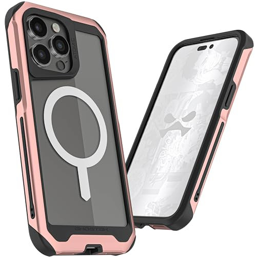 Ghostek Atomic Slim iPhone 15 Pro Max Case for Women Girls, Compatible with MagSafe Accessories, Metal Frame, Military Grade Drop Protection (6.7 Inch, Pink)