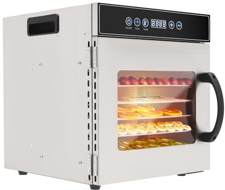 Stainless Steel Food Dehydrator 8 Tray Dehydrator Food Dryer Machine With 30-90°C Adjustable Thermostat & 24HR Digital Timer & Touch Panel For Drying Fruit Meat Vegetables Mushroom