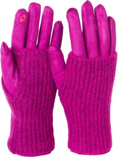 styleBREAKER Kuschelige Damen Touchscreen Handschuhe mit abnehmbaren Strickstulpen, warme Winterhandschuhe für eisige Tage 09010022, Farbe:Magenta