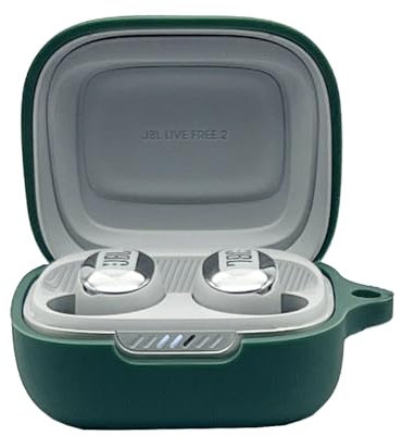 Silicone Case Cover Compatible with JBL Live Free 2/JBL Live Pro 2TWS True Wireless Earbuds, Protective Earphones Skin Cover with Keychain Hook (Green)
