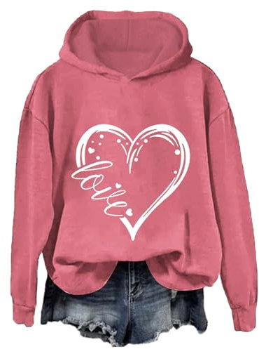 WLHBF Love Damen-Sweatshirt mit Buchstaben-Aufdruck, langärmelig und Kapuze Langlaufski Set Damen Klassisch Komplett (Hot Pink, S)