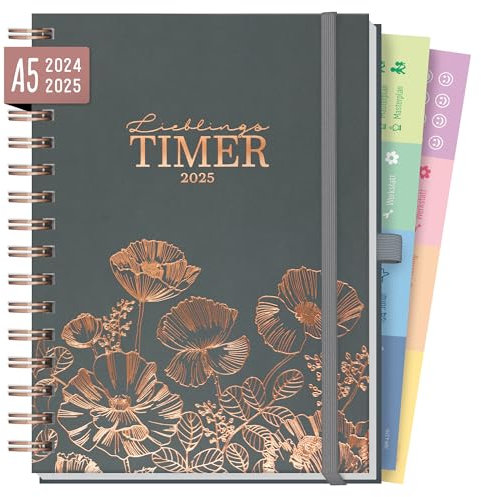 Häfft® Lieblings-Timer Deluxe Kalender 2024/2025 A5 Poppy Juli 24 bis Dez 25 - Terminplaner, Spiralkalender, Terminkalender, Wochenplaner, Ringbuch Planner - nachhaltig & klimafreundlich