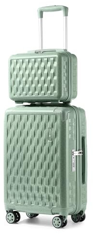 Sea choice Valise Cabine Lot de 2 Ensemble de Bagages avec Vanity Case Rigide Legere pour Bagage à Main ABS+PC à 8 Roues Sets de Bagages 55cm avec Fermeture éclair et Serrure TSA,GEYAO Vert