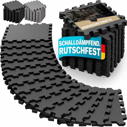 MONZANA® 18x Bodenschutzmatten Fitness & Pool mit Randstücken 30 x 30 cm 1,5 qm rutschfest Eva-Schaumstoff Puzzlematte Trainingsmatten Fitnessgeräte