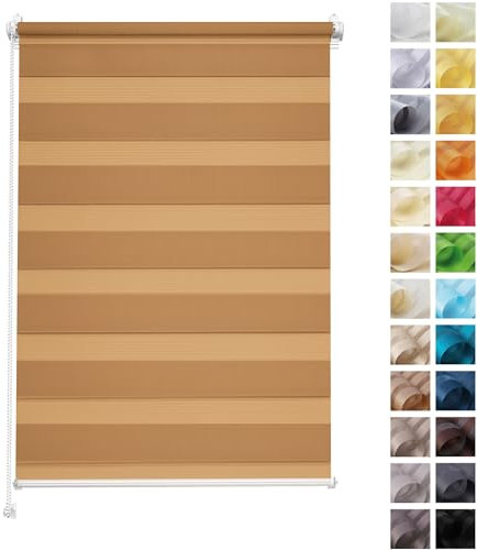 Rettika Doppelrollo ohne Bohren, klemmfix - Nusscream, Breite: 90cm, Höhe 120 - Rollos für Fenster ohne Bohren, Fenster rollos für innen, Duo Rollo
