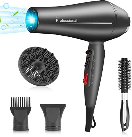 Faszin Ionic Hair Dryer - 2400W Professional Hairdryer with Triple-L Plus Heat Resistant Technology, Real Blow-Dry Without Overheating, Comes with 4 Styling Accessories-Black