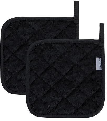 ONLYKXY 2 x hitzebeständige Baumwoll-Pads, quadratisch, 17 cm, Mehrzweck-Topflappen, gesteppt, kleine Untersetzer, Tuch-Topflappen für heiße und kalte Küche, Backen, Kochen, Ofen (schwarz)