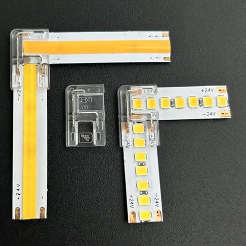 20 Stück L-förmige 2-polige 10 mm COB-LED-Lichtstreifenverbinder, lückenlose, lötfreie, klare LED-Eckverbinder für SMD COB 5050 Lichtstreifen mit hoher Dichte (10 mm)