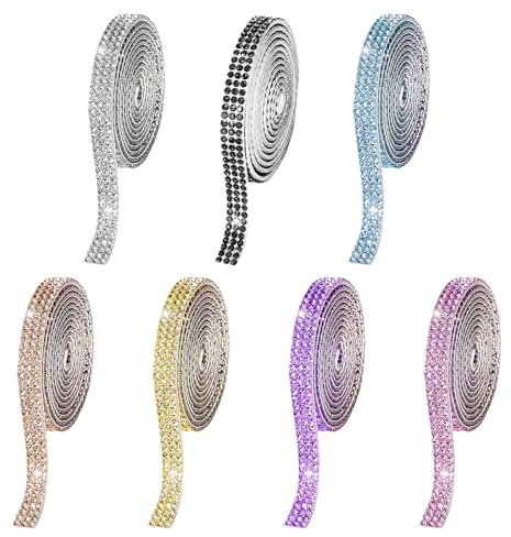 7 Adesivi Autoadesivi con Strass Lucidi, Nastri di Nastro Adesivo, Accessori Decorativi Fai Da Te