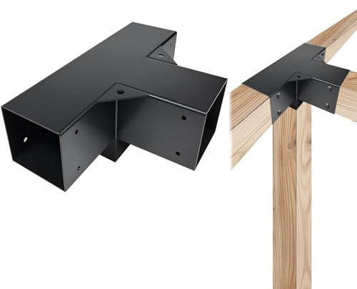 DEVALLEY 4-Wege-Pergola-Halterungs-Set, DIY rechte Eck-Holzbearbeitungsklammern für 10,2 x 10,2 cm (tatsächlich: 8,9 x 8,9 cm) Holz für Terrasse, Pergolas, Pavillons, Blockhütte mit Hardware (1 Stück)