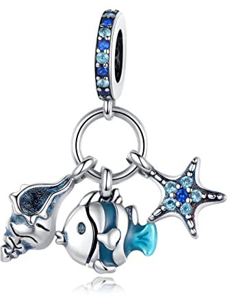 BEEUVIP Damen Muscheln, Seesterne und Fische Charm Anhänger für Armband 925 Sterling Silber Geburtsstein Charms Beads
