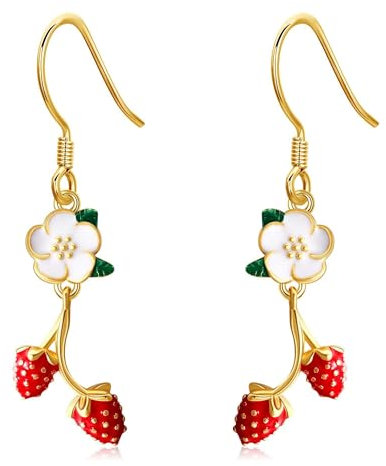 Erdbeere Ohrringe S925 Sterling Silber Erdbeeren Tropfen Ohrstecker Süßes Früchte Erdbeer Schmuck Geschenke für Frauen Damen Liebhaber