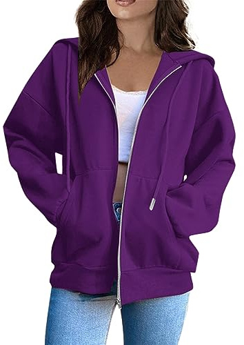 Trainingsjacke Damen Kapuzenpullover Reißverschluss Sweatjacke | Zipper Sweatshirt Einfarbig Kapuzenjacke Langarm Sport Style Casual Basic Hoodies mit Taschen