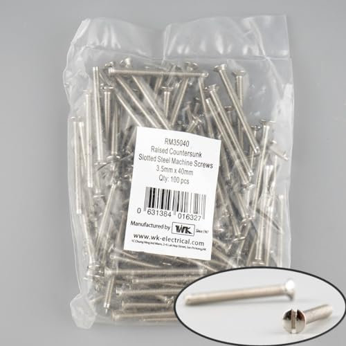 Machine Screws 100pcs for UK Wall Sockets - Raised Countersunk Slotted Steel - Pack of 100 (M3.5 x 40mm)