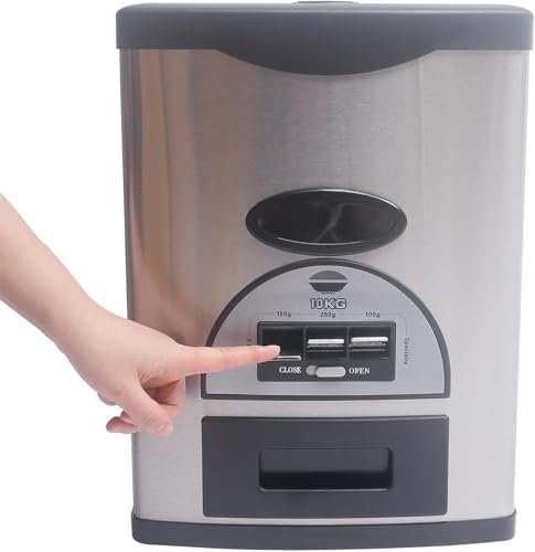 Rice dispenser, Auto Rice Dispenser,10kg/22Lbs Grain Dispenser Storage Box,Large Capacity Stainless Steel Rice Storage Container for Kitchen,Dining Room