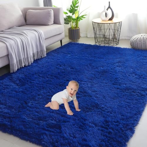 Gsogcax Rugs Living Room 6.56'x9.84' Super Soft Fluffy Area Rugs for Bedroom Shaggy Anti-Skid Comfortable Large Rugs Indoor Modern Home Decor Floor Carpet - Royal Blue 200x300