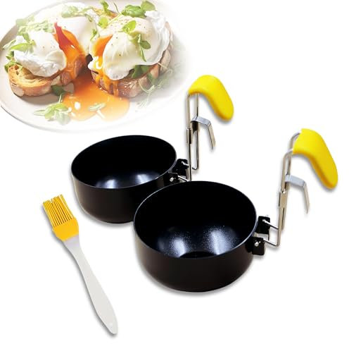 Kofebe Folding Egg Poacher, Non-stick Poached Egg Cooker, Kitchen Round Egg Cooker Ring, Eggs Maker Cups, Egg Poacher Pan with Foldable Ear Hanging for Kitchen Baking 2Packs
