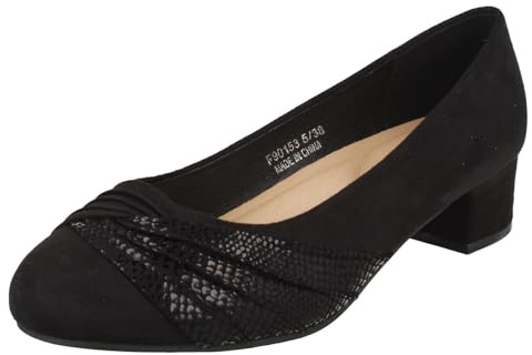 Spot On Ladies Block Heel Wide Fit Formal Satin Bow Court Shoes F9R0153