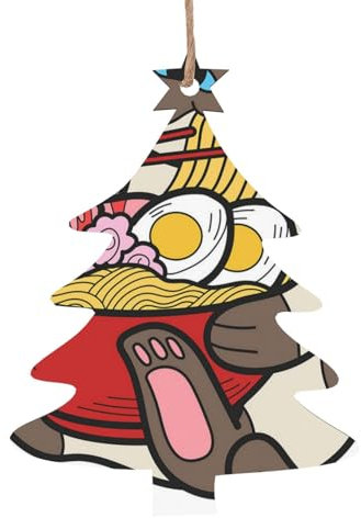 Weihnachtsschmuck aus Holz für Baumdekoration, graue Katze, die Nudeln isst, hängende Weihnachtsbaumschmuck, Christbaumschmuck, Christbaumkugel Heimdekoration (Weihnachtsbaumform)