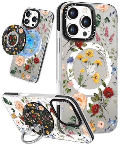 Kokaade for iPhone 16 Pro Case for Women Girls - Cute Kawaii Retro Flower Design Compatible with Magsafe for Magnetic Ring Holder Stand Phone Cover Girly TPU Funda for iPhone 16Pro