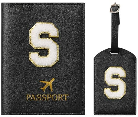 ZVRSUA - Custodia per passaporto e tag bagagli con lettere e patch, personalizzata, accessorio per bagaglio da viaggio, regalo molto carino per donne, adolescenti, ragazze, Nero , 14.5cm*10.5cm, Nero