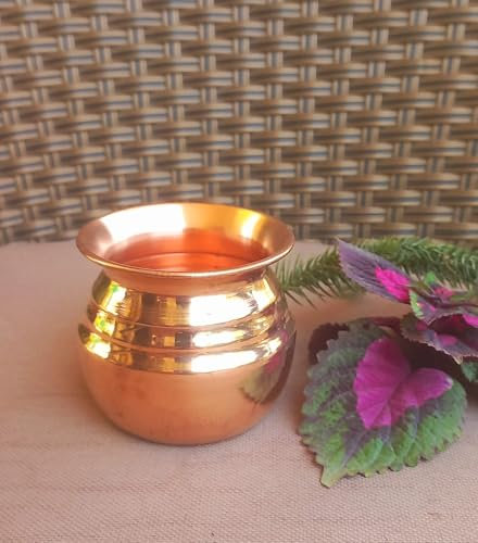 Exclusive Global Ethnic 3 Copper Kalash Lota Home Temple Hindu Havan Navratri Pooja Accessory Puja Pot Ganga Jal