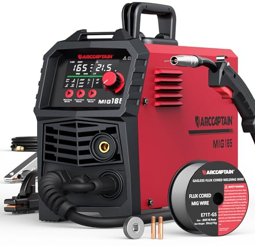 ARCCAPTAIN 165A MIG Welder 110V/220V [Large LED Display] 4 in 1 Gasless/Gas MIG/Lift TIG/Stick Welding Machine Multiprocess Welder Machine, IGBT Inverter Welder with Synergy, 2T/4T