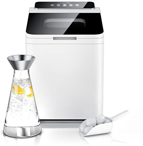 Arendo - Eiswürfelmaschine Edelstahl – Eiswürfelbehälter 1,4 Liter - 2 Eiswürfelgrößen S und L - mit Sichtfenster – Status LEDs - inkl. Eiswürfelschaufel