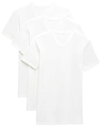 Marks & Spencer Camisetas de Cuello de Pico de Algodón Puro para Hombre Pack de 3, Ajuste Normal, StayNew™
