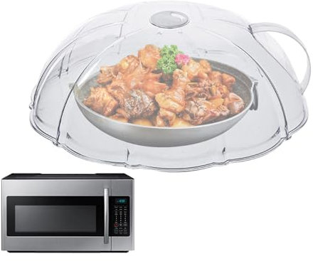 Microwave Cover Lid, Splatter Guard with Handle, Dustproof Heating Shield, Food-Safe PolymerDome, Oven Meal Prep Protector, Ideal for Kitchen, Stove, Reheating, Leftovers